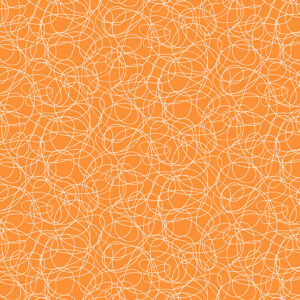 Orange fabric with white screen print scribble pattern