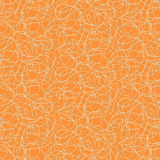 Orange fabric with white screen print scribble pattern