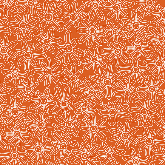 Orange fabric with white screen print flowers
