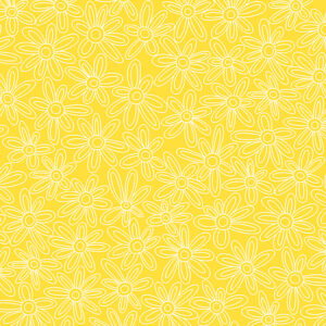 yellow fabric with white screen printed flowers